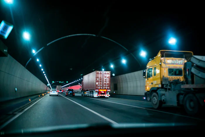 Truck on the road at night
